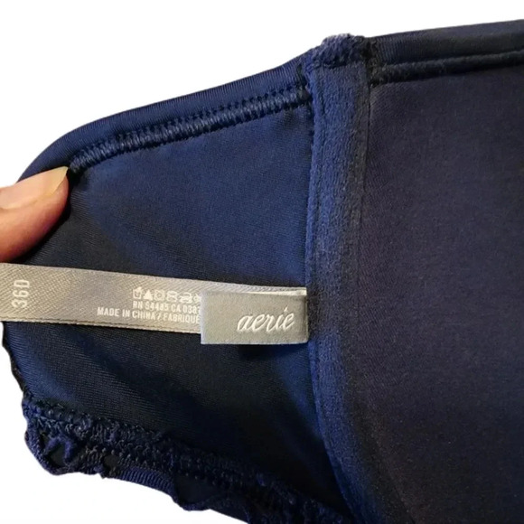 Aerie Eyelet 36D Perkier Push Up Lace Navy Blue Bikini Top - Picture 3 of 3
